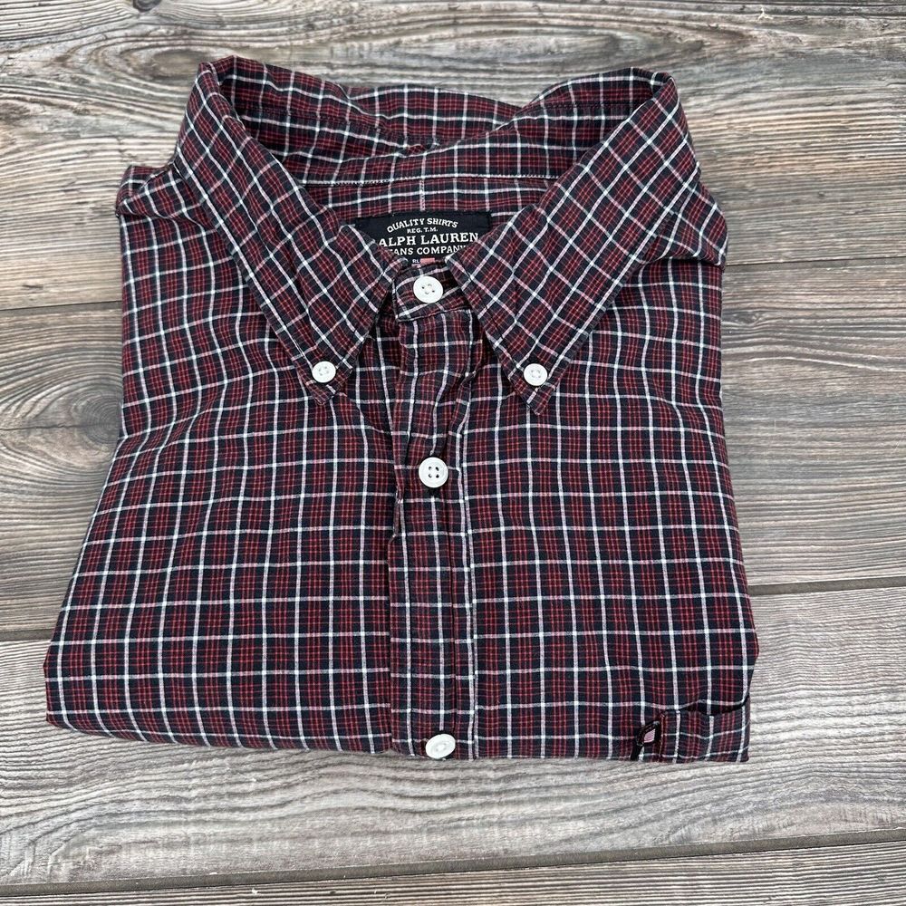 Ralph Lauren Jeans Co Button Down Shirt Men's XXL‎  Flag Tag Black Red Plaid